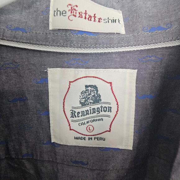VTG Kennington Shirt Men L Gray Mustache Print Novelty Button Estate Lightweight - Picture 6 of 8